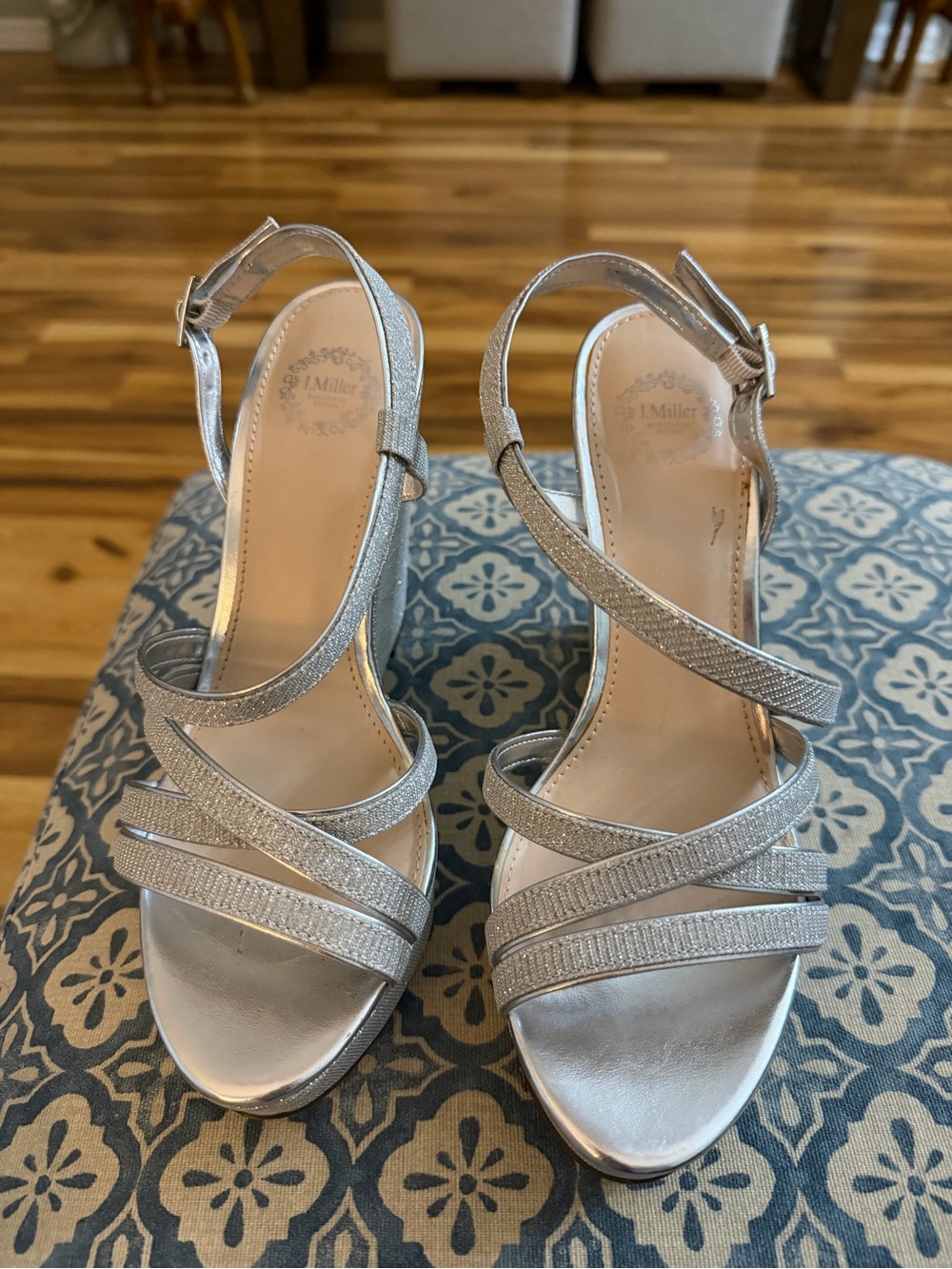Sparkling Silver Wedge Sandal with Ankle Strap
